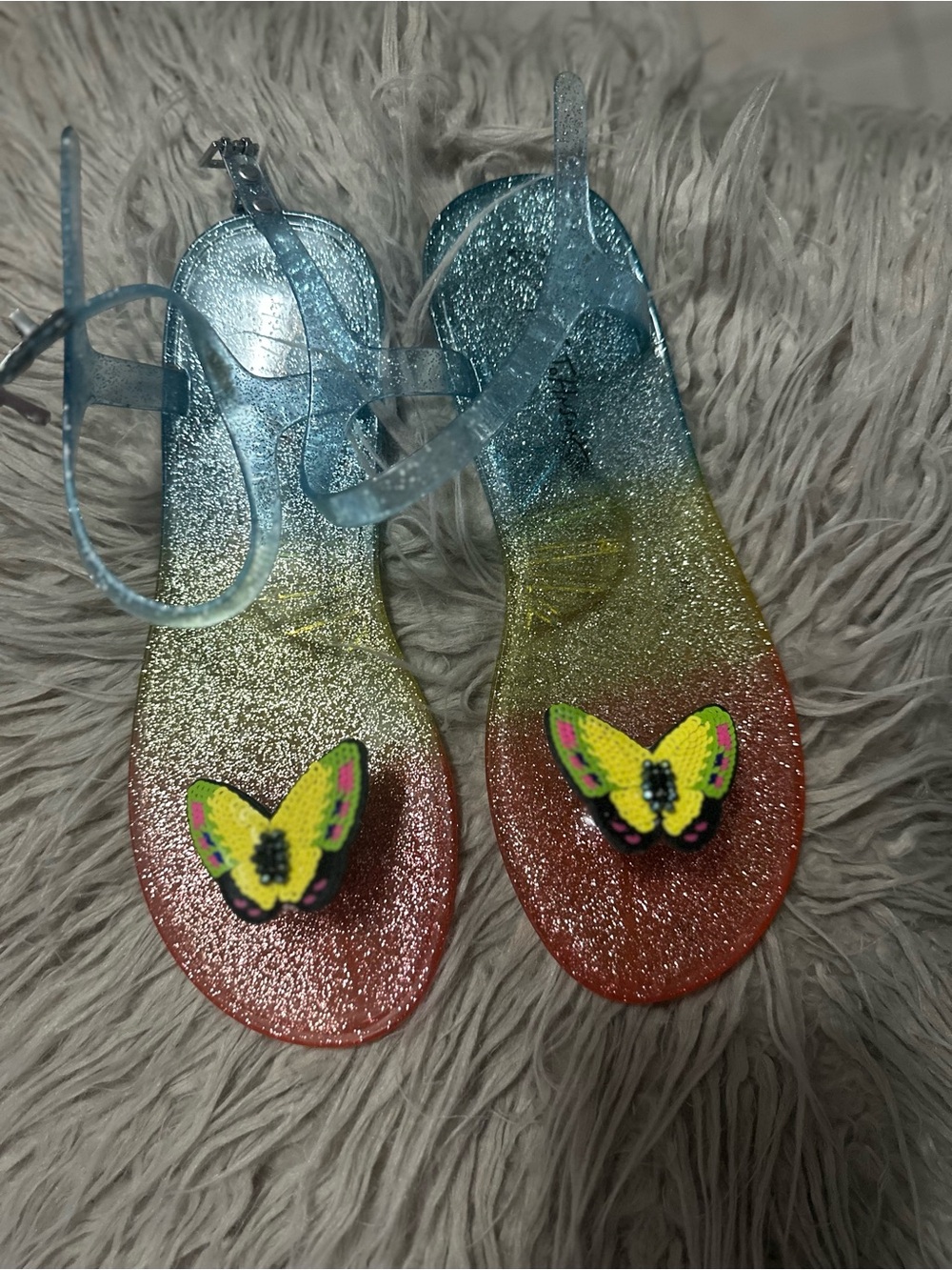 Betsey Johnson Sparkle Ombre Jelly Sandals with Butterfly Charms-Size 37